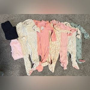 3-6M Baby Girl Zipper Footies and 2 pairs of pants